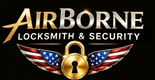 AirBorne Locksmith & Security gold logo and American flag wings